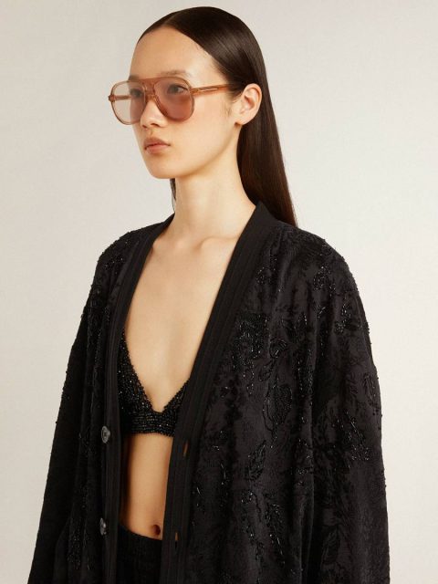 Knitwear Women's Black Cardigan With Tone-On-Tone Toile De Jouy Bead Embroidery Golden Goose Black Women - Image 5