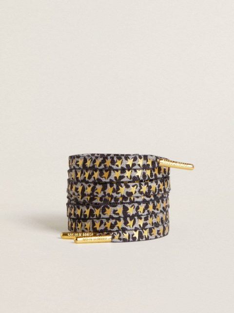 Laces Gray And Black Animal Print Golden Goose Laces With Gray And Black Animal Print With Contrasting Gold Stars Women