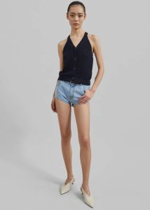 Leonie Knitted Halter Top - Navy Knitwear The Frankie Shop Women Blue - Image 2