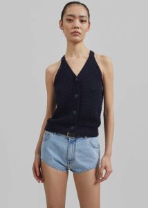 Leonie Knitted Halter Top - Navy Knitwear The Frankie Shop Women Blue