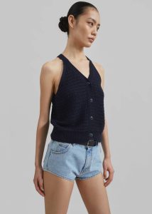 Leonie Knitted Halter Top - Navy Knitwear The Frankie Shop Women Blue - Image 4