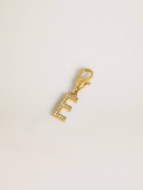 Letter E Charm In Gold-Colored Brass With Crystals Bag Accessories Golden Goose Women Gold - Image 2