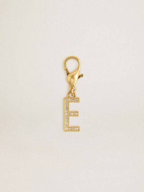 Letter E Charm In Gold-Colored Brass With Crystals Bag Accessories Golden Goose Women Gold