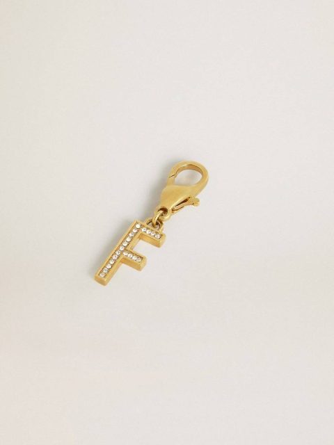 Letter F Charm In Gold-Colored Brass With Crystals Golden Goose Women Gold Bag Accessories - Image 2