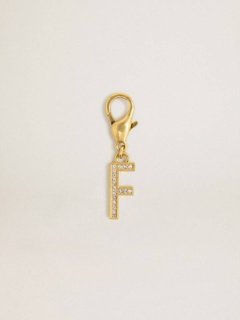 Letter F Charm In Gold-Colored Brass With Crystals Golden Goose Women Gold Bag Accessories