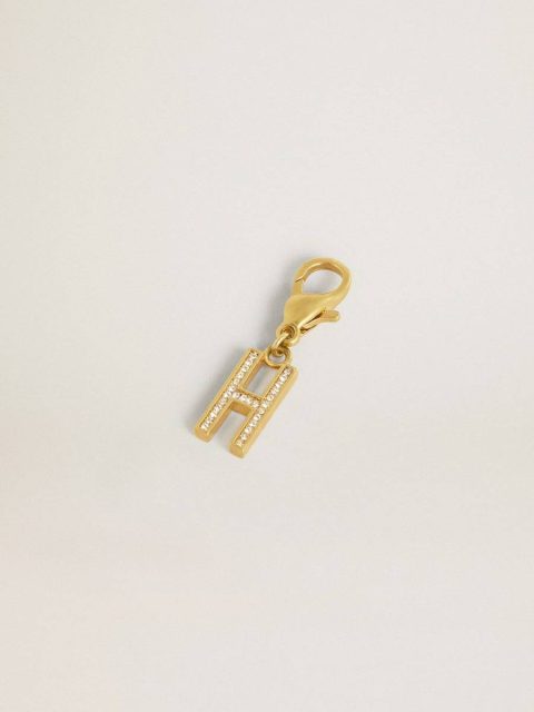 Letter H Charm In Gold-Colored Brass With Crystals Golden Goose Gold Women Bag Accessories - Image 2