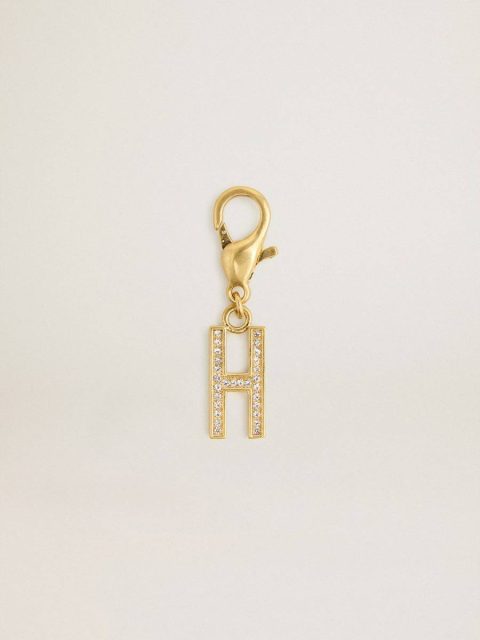 Letter H Charm In Gold-Colored Brass With Crystals Golden Goose Gold Women Bag Accessories