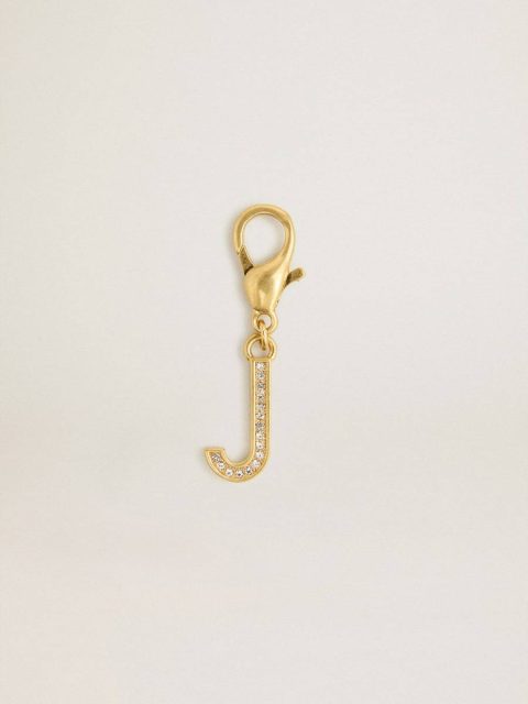 Letter J Charm In Gold-Colored Brass With Crystals Bag Accessories Golden Goose Gold Women