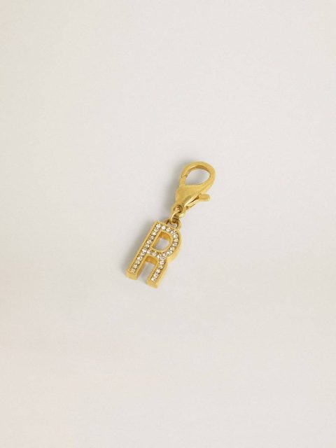 Letter R Charm In Gold-Colored Brass With Crystals Bag Accessories Golden Goose Gold Women - Image 2