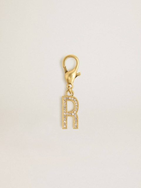 Letter R Charm In Gold-Colored Brass With Crystals Bag Accessories Golden Goose Gold Women