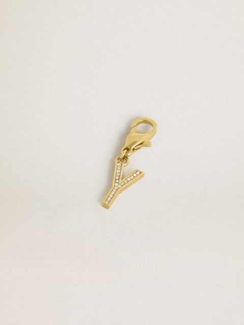 Letter Y Charm In Gold-Colored Brass With Crystals Gold Bag Accessories Women Golden Goose - Image 2