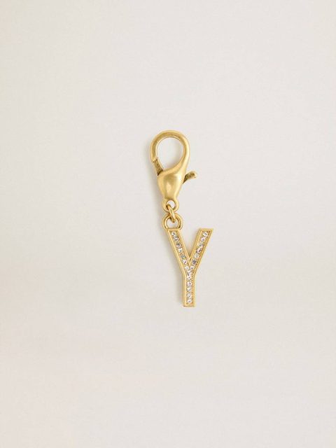 Letter Y Charm In Gold-Colored Brass With Crystals Gold Bag Accessories Women Golden Goose