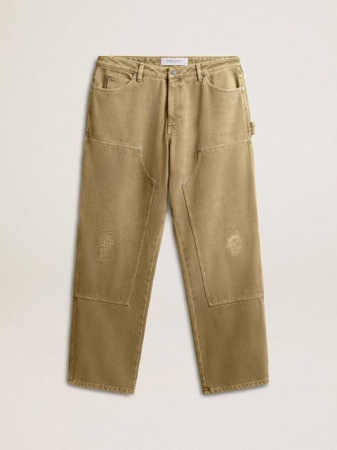 Light Olive Men's Distressed-Effect Cotton Pants Golden Goose Men Jeans & Pants