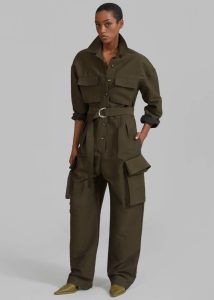 Linda Jumpsuit - Dark Olive Jumpsuits Women The Frankie Shop Green - Image 2