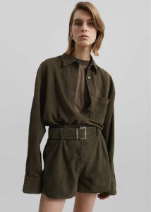 Lise Suede Shorts - Khaki Women The Frankie Shop Green Bottoms - Image 3