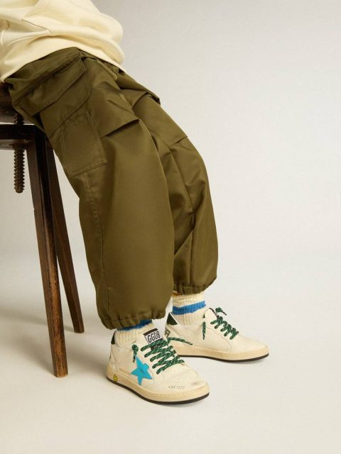 Little Boys (1-3 Years) Junior Ball Star With Turquoise Star And Green Suede Heel Tab White Golden Goose Kids - Image 3