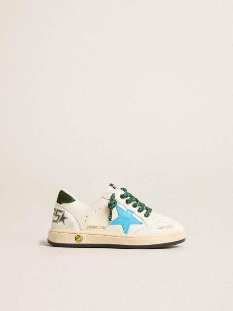 Little Boys (1-3 Years) Junior Ball Star With Turquoise Star And Green Suede Heel Tab White Golden Goose Kids