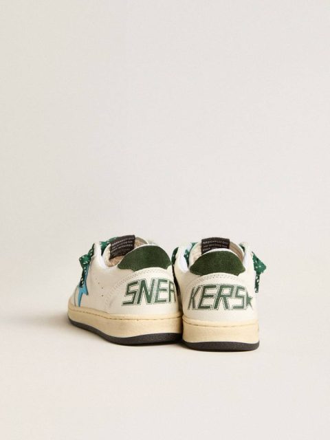 Little Boys (1-3 Years) Junior Ball Star With Turquoise Star And Green Suede Heel Tab White Golden Goose Kids - Image 5