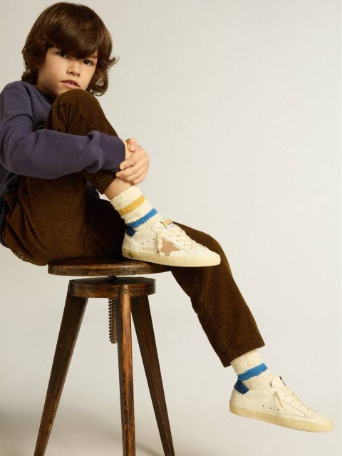 Little Boys (1-3 Years) Junior Super-Star In Nappa Leather With A Beige Star And Blue Heel Tab Kids Golden Goose - Image 3