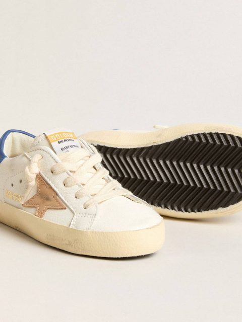 Little Boys (1-3 Years) Junior Super-Star In Nappa Leather With A Beige Star And Blue Heel Tab Kids Golden Goose - Image 4