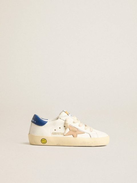 Little Boys (1-3 Years) Junior Super-Star In Nappa Leather With A Beige Star And Blue Heel Tab Kids Golden Goose