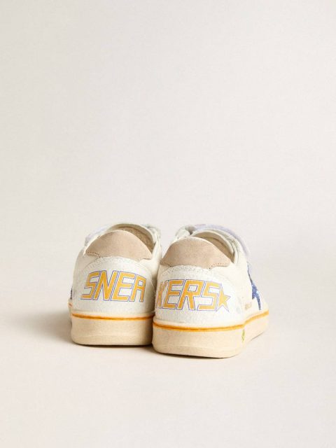 Little Girls (1-3 Years) Junior Ball Star With Blue Glitter Star And Beige Suede Heel Tab Kids Golden Goose White - Image 5