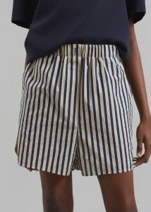 Lui Textured Boxer Shorts - Beige/Navy Multi Stripe Multi Women The Frankie Shop Bottoms - Image 2