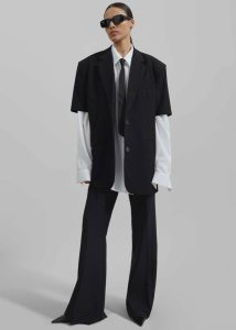 Maisie Short Sleeve Twill Blazer - Black Black Outerwear The Frankie Shop Women - Image 2