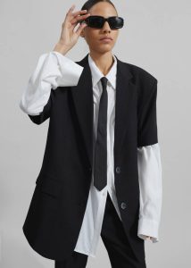 Maisie Short Sleeve Twill Blazer - Black Black Outerwear The Frankie Shop Women