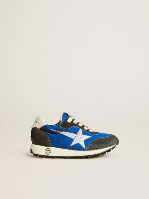 Marathon Junior In Blue Nylon With Printed Star And Leather Heel Tab Kids Golden Goose Little Boys (1-3 Years)