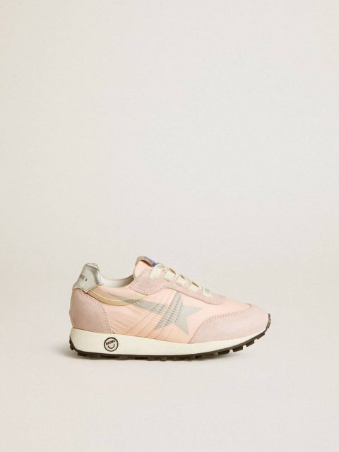 Marathon Junior In Pink Nylon With Printed Star And Leather Heel Tab Kids Little Girls (1-3 Years) Golden Goose