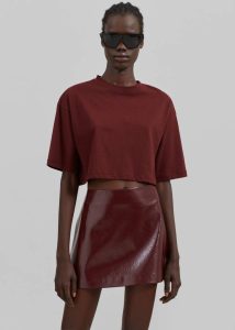 Mary Crackled Faux Leather Mini Skirt - Burgundy The Frankie Shop Women Bottoms Red - Image 2