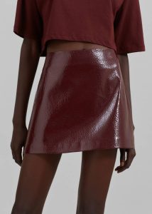 Mary Crackled Faux Leather Mini Skirt - Burgundy The Frankie Shop Women Bottoms Red