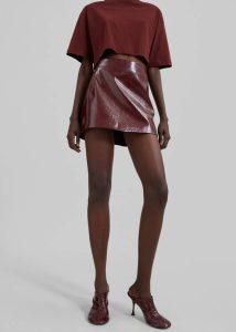 Mary Crackled Faux Leather Mini Skirt - Burgundy The Frankie Shop Women Bottoms Red - Image 3