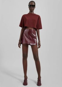 Mary Crackled Faux Leather Mini Skirt - Burgundy The Frankie Shop Women Bottoms Red - Image 4