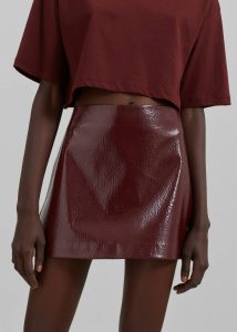 Mary Crackled Faux Leather Mini Skirt - Burgundy The Frankie Shop Women Bottoms Red - Image 5