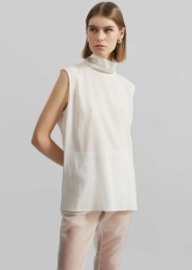 Matin Silk High Neck Top - Natural White The Frankie Shop Tops Women