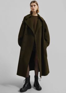 Mavis Long Coat - Khaki Women The Frankie Shop Green Outerwear