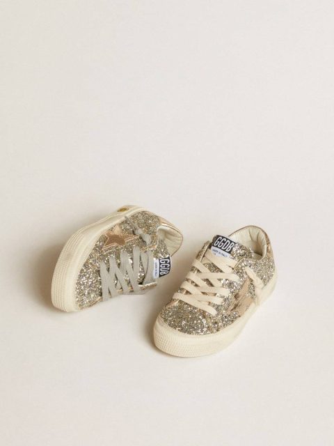 May Teen In Platinum Glitter With Gold Leather Star And Heel Tab Kids Golden Goose Girls (4-10 Years) - Image 2