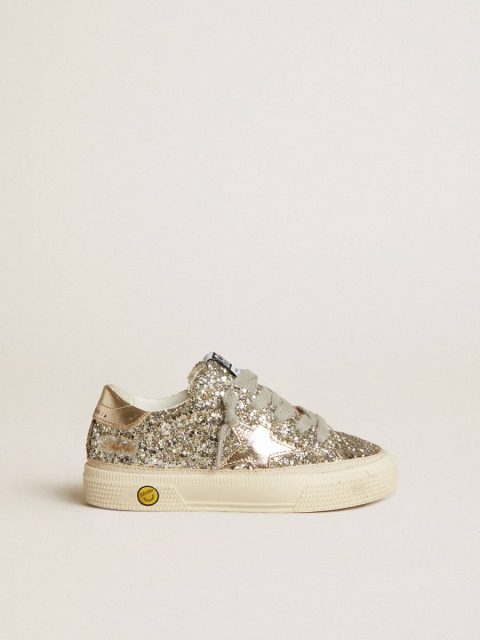 May Teen In Platinum Glitter With Gold Leather Star And Heel Tab Kids Golden Goose Girls (4-10 Years)