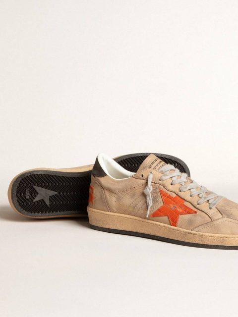 Men Ball Star In Beige Nubuck With Croc-Print Leather Star And Nubuck Heel Tab Ball Star Golden Goose - Image 3