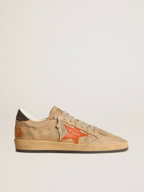 Men Ball Star In Beige Nubuck With Croc-Print Leather Star And Nubuck Heel Tab Ball Star Golden Goose