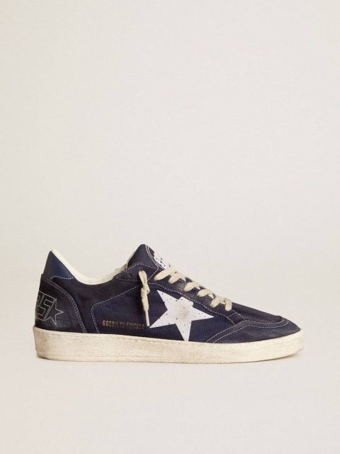 Men Ball Star Ltd In Blue Suede And Nylon With White Star And Blue Heel Tab Golden Goose Ball Star