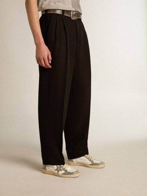 Men Black Wool And Viscose Blend Pants Golden Goose Jeans & Pants Black - Image 2