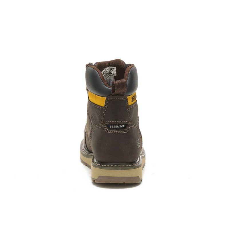 Men Boots Cat Leather Brown Men's Calibrate Steel Toe Work Boot - Image 5