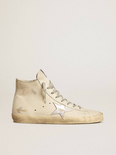 Men Francy Men's Francy Penstar In White Leather With Silver Metallic Leather Star Golden Goose Off-White