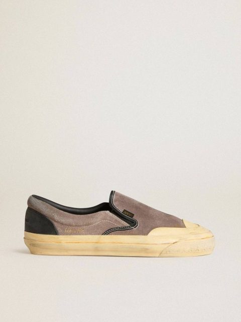 Men Ggdb Classics Men's Vce Penstar In Dove-Gray Suede With Black Leather Heel Tab Golden Goose