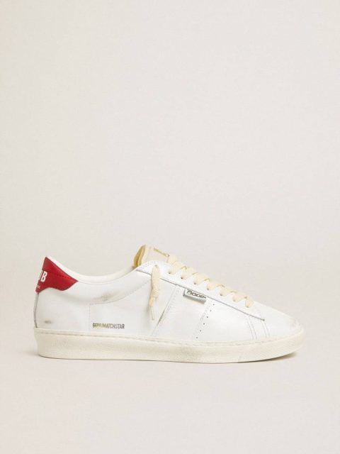 Men Ggdb Classics White Golden Goose Matchstar In Glossy White Leather With Glossy Red Leather Heel Tab