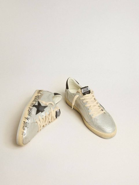Men Golden Goose Ball Star Ball Star Ltd In Silver Leather With Gray Suede Star And Heel Tab - Image 2