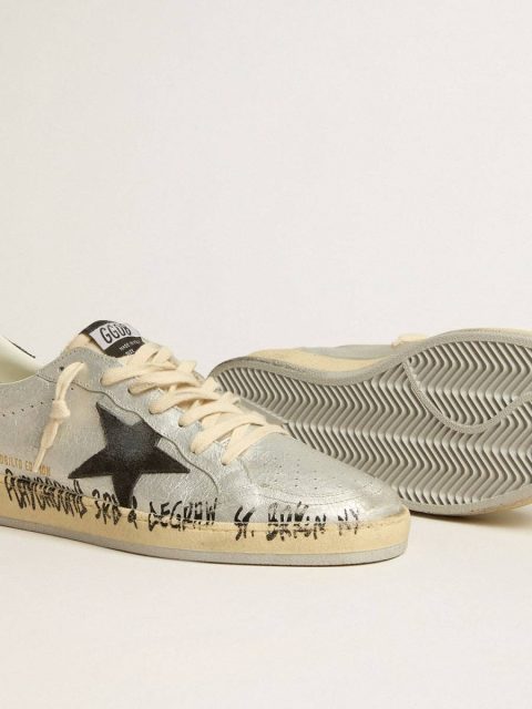 Men Golden Goose Ball Star Ball Star Ltd In Silver Leather With Gray Suede Star And Heel Tab - Image 4